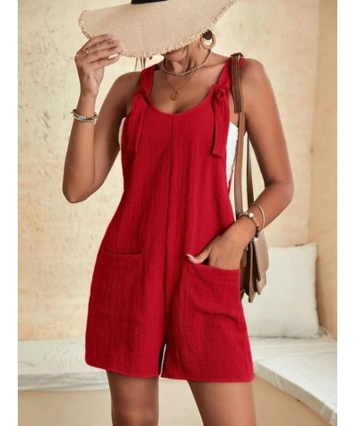 Women's Jumpsuits Short Rompers Summer Comfortable Casual Suspender Shorts Solid Overalls with Pockets Loose Pants Red $8.69 ...