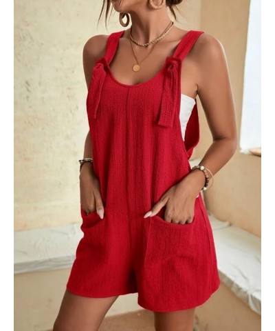 Women's Jumpsuits Short Rompers Summer Comfortable Casual Suspender Shorts Solid Overalls with Pockets Loose Pants Red $8.69 ...