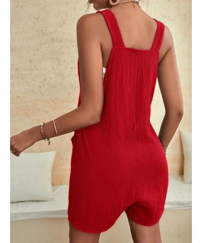 Women's Jumpsuits Short Rompers Summer Comfortable Casual Suspender Shorts Solid Overalls with Pockets Loose Pants Red $8.69 ...