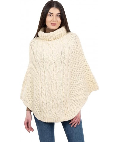 100% Merino Wool Cable Knit Ladies Irish Aran Poncho Cardigan Natural $36.72 Sweaters