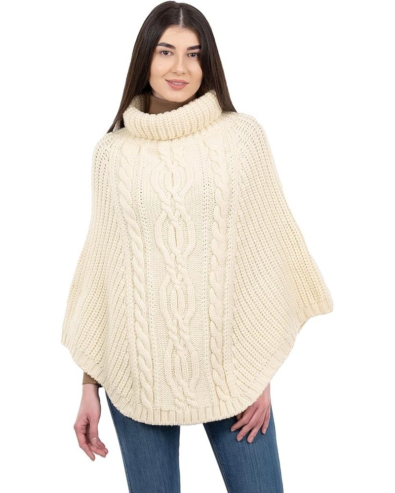 100% Merino Wool Cable Knit Ladies Irish Aran Poncho Cardigan Natural $36.72 Sweaters