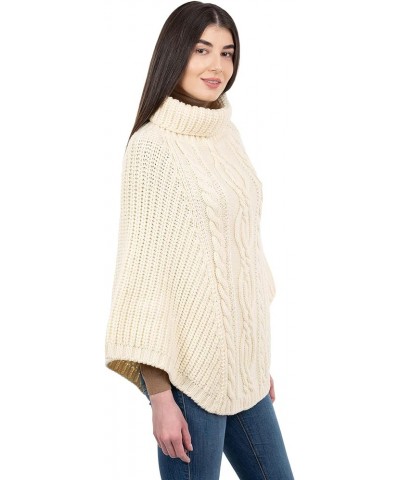 100% Merino Wool Cable Knit Ladies Irish Aran Poncho Cardigan Natural $36.72 Sweaters