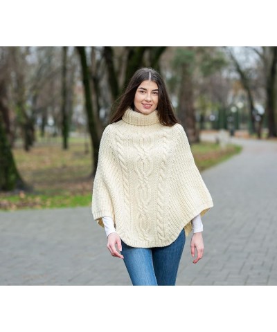 100% Merino Wool Cable Knit Ladies Irish Aran Poncho Cardigan Natural $36.72 Sweaters