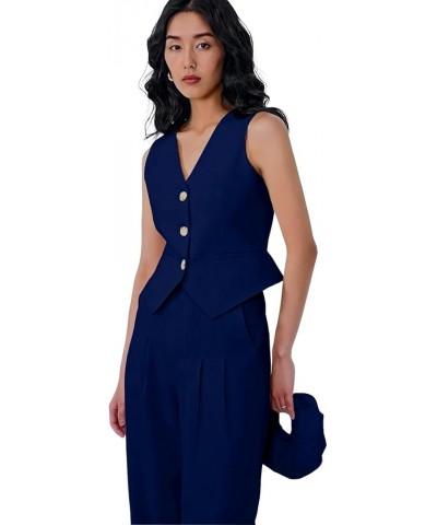 Womens Linen Waistcoat Cropped Tailored Fitted Tuxedo Suit Vest Navy $20.99 Vests