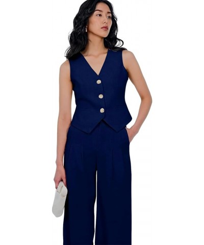 Womens Linen Waistcoat Cropped Tailored Fitted Tuxedo Suit Vest Navy $20.99 Vests