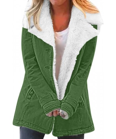 Womens Fleece Winter Jackets Plush Lapel Button Slim Fuzzy Jackets Plus Size Warm Furry Blazer Faux Fur Sherpa Coat C-green $...