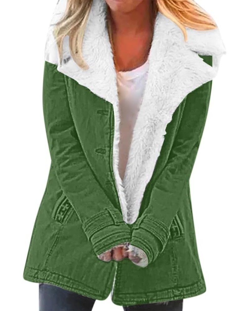 Womens Fleece Winter Jackets Plush Lapel Button Slim Fuzzy Jackets Plus Size Warm Furry Blazer Faux Fur Sherpa Coat C-green $...