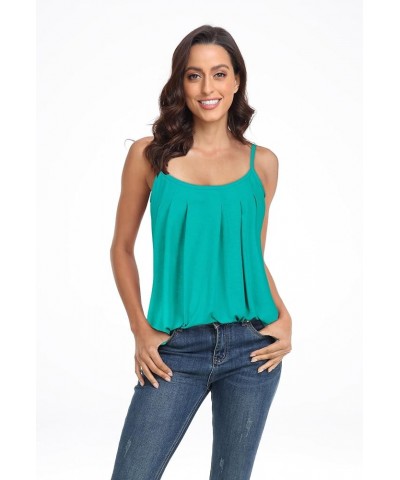 Tank Top for Women Pleated Spaghetti Strap Camisole Loose Fit Casual Sleeveless Flowy Basic Tops 2-lake Blue $9.00 Tops