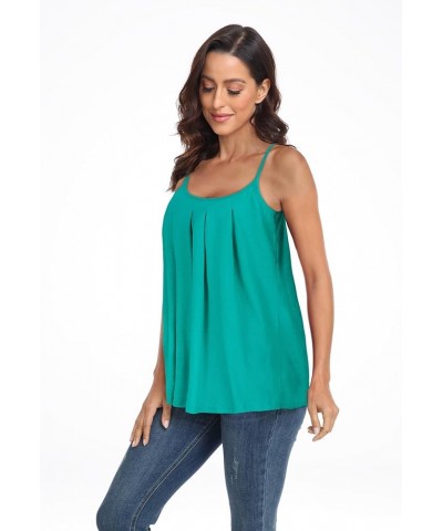 Tank Top for Women Pleated Spaghetti Strap Camisole Loose Fit Casual Sleeveless Flowy Basic Tops 2-lake Blue $9.00 Tops