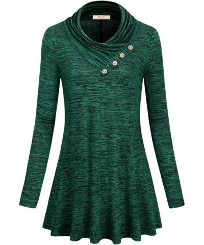 Women's Long Sleeve Cowl Neck Form Fitting Casual Tunic Top Blouse Green-2 $9.66 Tops