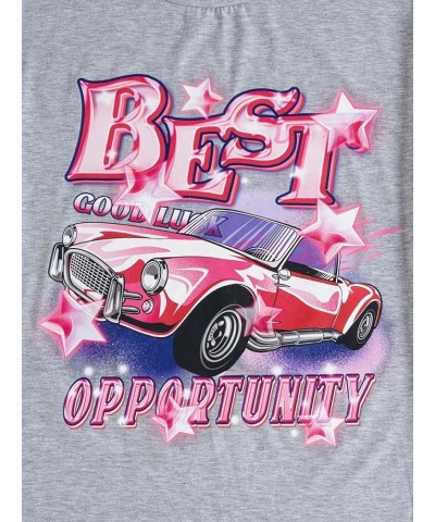 Women's Car & Letter Graphic Print T-Shirt Casual Summer Short Sleeve Top Grey Graphic $12.50 T-Shirts