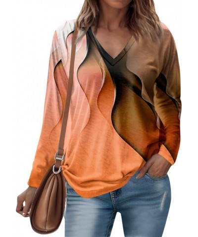 Long Sleeve Shirts for Women Fall V-Neck Pullover Tees Blouse Loose Casual Sweatshirts Printed Long Sleeve Tunics Tops 3-oran...