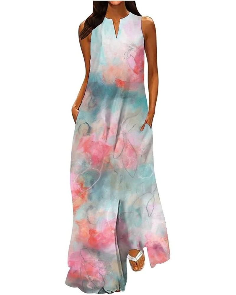 Maxi Dress for Women Summer Beach Vocation 2023 Butterfly Floral Printed Casual Long Dresses Crewneck Sleeveless Flowy Dress ...