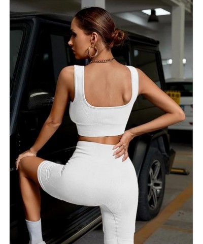 Women's Ribbed Biker Shorts Seamless Booty Gym Running Yoga Athletic Spandex Shorts White $11.48 Activewear