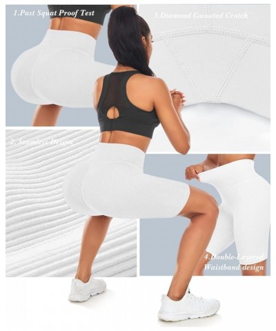 Women's Ribbed Biker Shorts Seamless Booty Gym Running Yoga Athletic Spandex Shorts White $11.48 Activewear