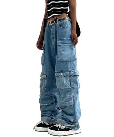 Women Y2K Cargo Jeans Pants High Waist Baggy Denim Pants Streetwear with Pockets 484blue $34.19 Jeans