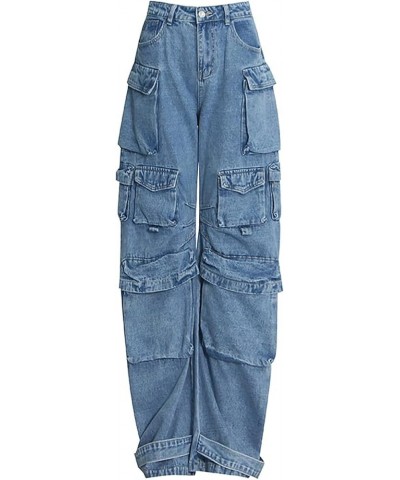 Women Y2K Cargo Jeans Pants High Waist Baggy Denim Pants Streetwear with Pockets 484blue $34.19 Jeans