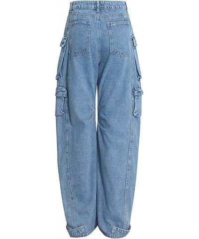 Women Y2K Cargo Jeans Pants High Waist Baggy Denim Pants Streetwear with Pockets 484blue $34.19 Jeans