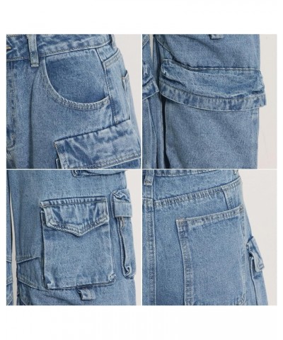 Women Y2K Cargo Jeans Pants High Waist Baggy Denim Pants Streetwear with Pockets 484blue $34.19 Jeans