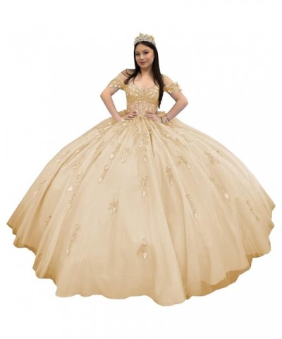 Off Shoulder Quinceanera Dresses with Train Sparkly Beaded Sweet 16 Dresses Lace Ball Gowns WZY95 Champagne $69.60 Dresses