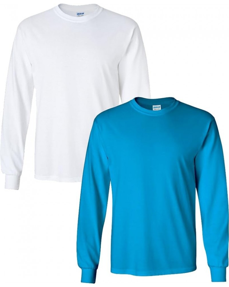 Adult Ultra Cotton Long Sleeve T-Shirt, Style G2400, Multipack 2 White/Sapphire $8.40 T-Shirts