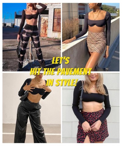 Women Long Sleeve Corset Tops Ribbed Square Neck Going Out Crop Tops Rave Top 01a Black Long Sleeve Going Out Tops $11.79 Tops