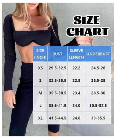 Women Long Sleeve Corset Tops Ribbed Square Neck Going Out Crop Tops Rave Top 01a Black Long Sleeve Going Out Tops $11.79 Tops