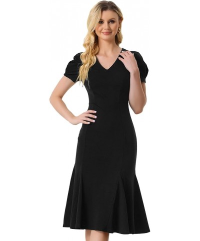 Cocktail Dress for Women's V Neck Ruffle Hem Short Sleeve Mermaid Party Midi Dress Black $18.74 Dresses