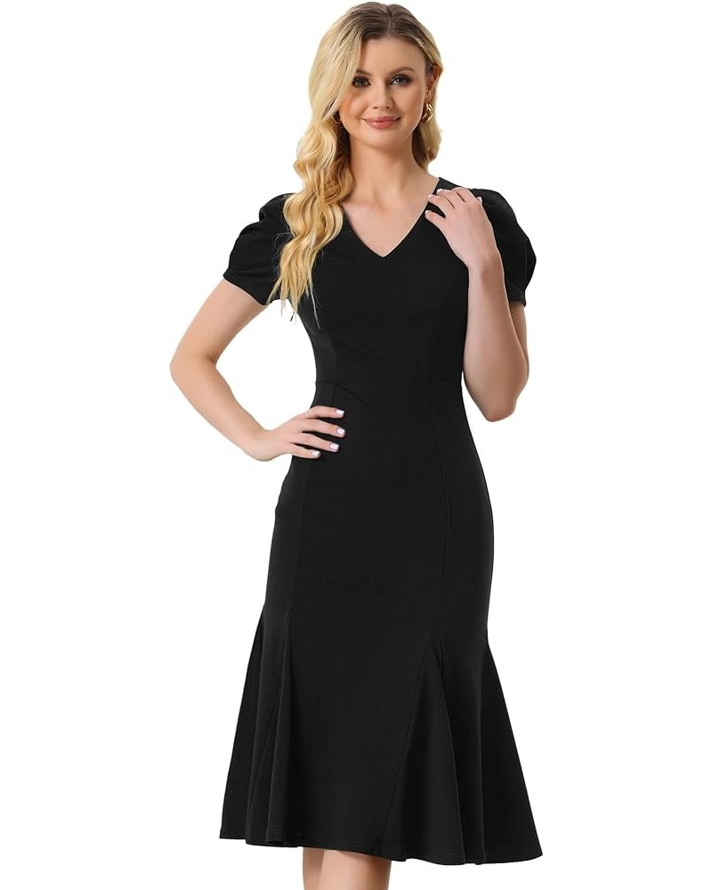 Cocktail Dress for Women's V Neck Ruffle Hem Short Sleeve Mermaid Party Midi Dress Black $18.74 Dresses