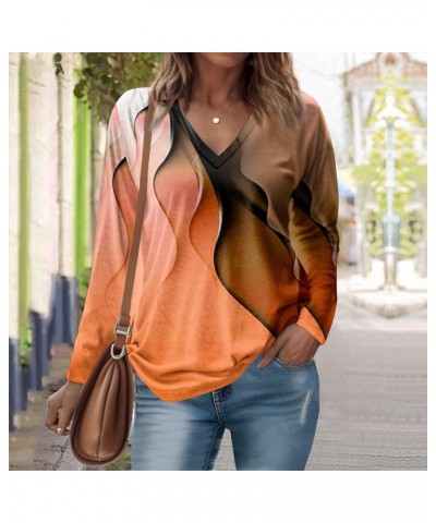 Long Sleeve Shirts for Women Fall V-Neck Pullover Tees Blouse Loose Casual Sweatshirts Printed Long Sleeve Tunics Tops 3-oran...