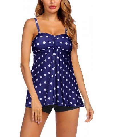 Women Tankini Swimsuits Two Piece Bathing Suit with Shorts Retro Sailor Stripe Dot Tankini Set Blue Dot $11.50 Swimsuits