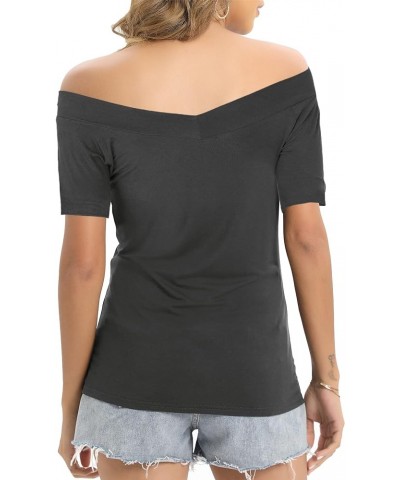 Womens Shirts Off The Shoulder Tops Sexy V Neck Slim Fit Shirts Tops Blouses Z_darkgrey-short $16.52 Blouses