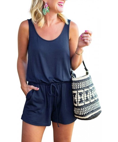 Womens Summer Scoop Neck Sleeveless Tank Top Short jumpsuit Rompers 04-navy Blue $12.00 Rompers