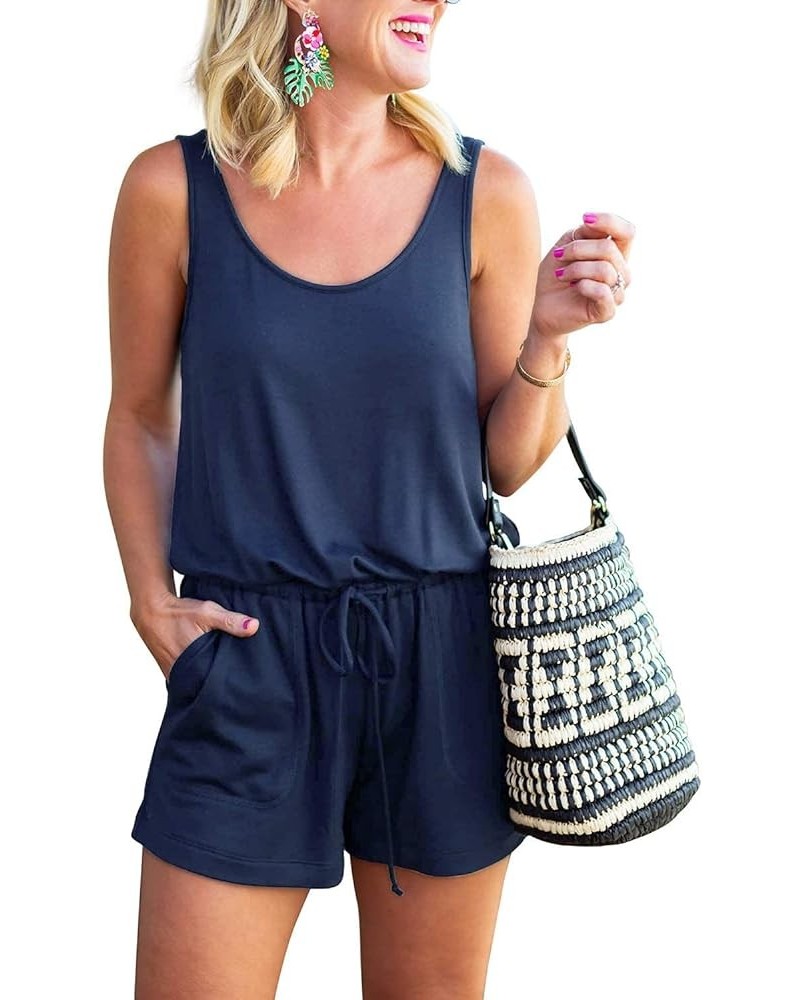 Womens Summer Scoop Neck Sleeveless Tank Top Short jumpsuit Rompers 04-navy Blue $12.00 Rompers