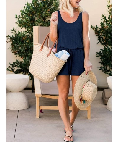 Womens Summer Scoop Neck Sleeveless Tank Top Short jumpsuit Rompers 04-navy Blue $12.00 Rompers