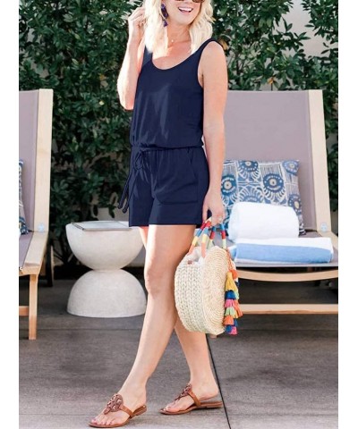 Womens Summer Scoop Neck Sleeveless Tank Top Short jumpsuit Rompers 04-navy Blue $12.00 Rompers