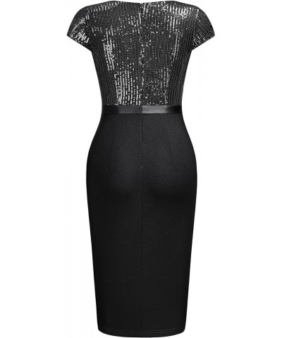 Women's Sequin Glitter V Neck Contrast Ruffle Slit Evening Party Night Out Cocktail Dress Black $23.04 Dresses