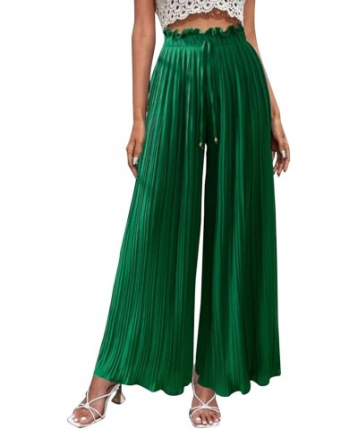 Pleated Pants for Women Palazzo Wide Leg Pants Summer Casual Drawstring Belted Waist Beach High Waist Long Trousers Green $15...