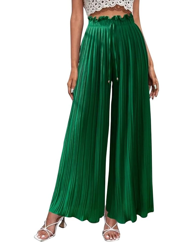 Pleated Pants for Women Palazzo Wide Leg Pants Summer Casual Drawstring Belted Waist Beach High Waist Long Trousers Green $15...