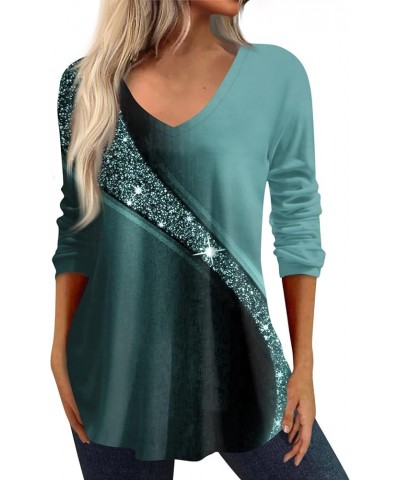 Womens Tops Fashion 3/4 Sleeve V Neck Print Shirts Casual Trendy Print Blouses Three Quarter Length T Shirt 01-dark Green $11...