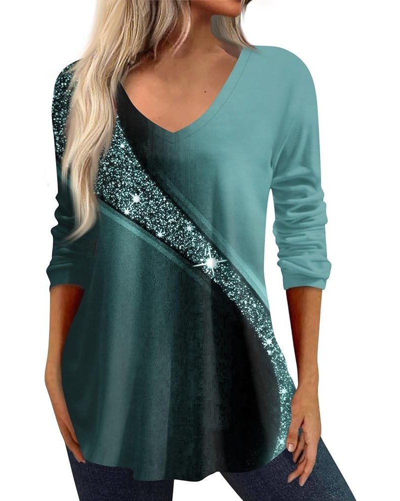 Womens Tops Fashion 3/4 Sleeve V Neck Print Shirts Casual Trendy Print Blouses Three Quarter Length T Shirt 01-dark Green $11...