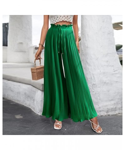 Pleated Pants for Women Palazzo Wide Leg Pants Summer Casual Drawstring Belted Waist Beach High Waist Long Trousers Green $15...