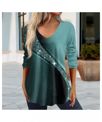 Womens Tops Fashion 3/4 Sleeve V Neck Print Shirts Casual Trendy Print Blouses Three Quarter Length T Shirt 01-dark Green $11...