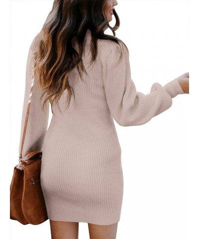 Women Turtleneck Long Sleeve Knit Pullover Sweater Bodycon Mini Dress Pink $17.15 Sweaters