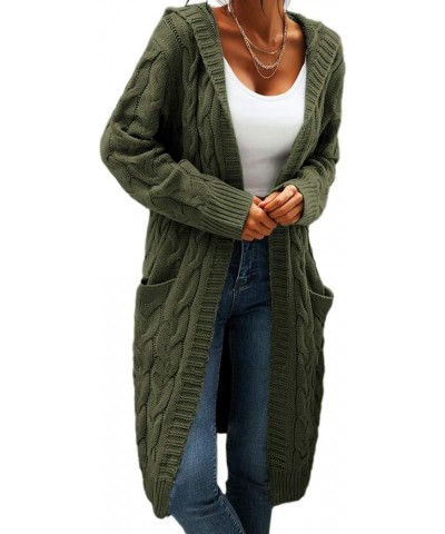 Women's Cable Knit Long Sleeve Sweater Cardigan Open Front Long Cardigans Pocket Hooded Casual Outwear Army Green $25.84 Swea...