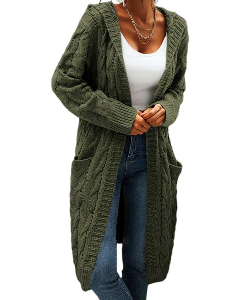 Women's Cable Knit Long Sleeve Sweater Cardigan Open Front Long Cardigans Pocket Hooded Casual Outwear Army Green $25.84 Swea...