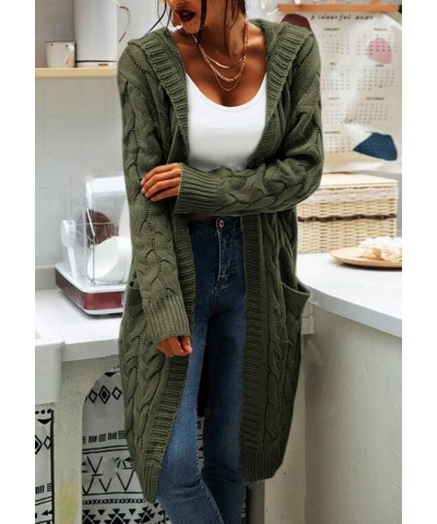 Women's Cable Knit Long Sleeve Sweater Cardigan Open Front Long Cardigans Pocket Hooded Casual Outwear Army Green $25.84 Swea...