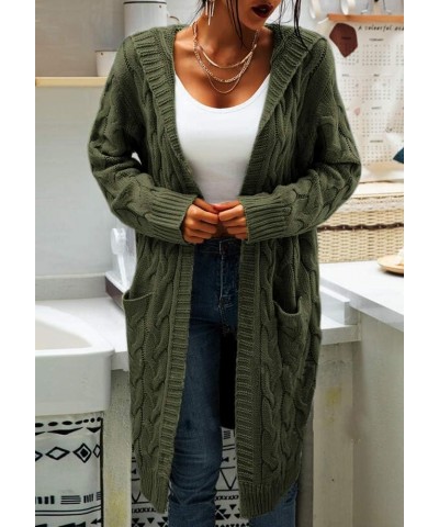 Women's Cable Knit Long Sleeve Sweater Cardigan Open Front Long Cardigans Pocket Hooded Casual Outwear Army Green $25.84 Swea...