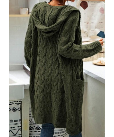 Women's Cable Knit Long Sleeve Sweater Cardigan Open Front Long Cardigans Pocket Hooded Casual Outwear Army Green $25.84 Swea...