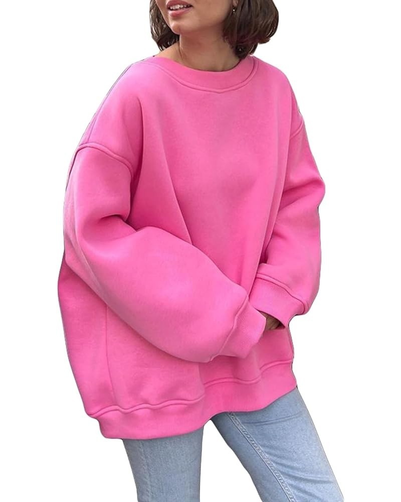 Crewneck Sweatshirt for Women Oversized Long Sleeve Casual Loose Pullover Tops Fashion Hoodies Vintage Trendy Baggy Pink $11....